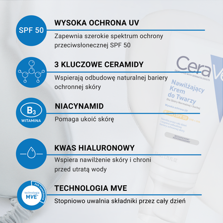 CERAVE Nawilżający krem do twarzy SPF 50 52ml 
