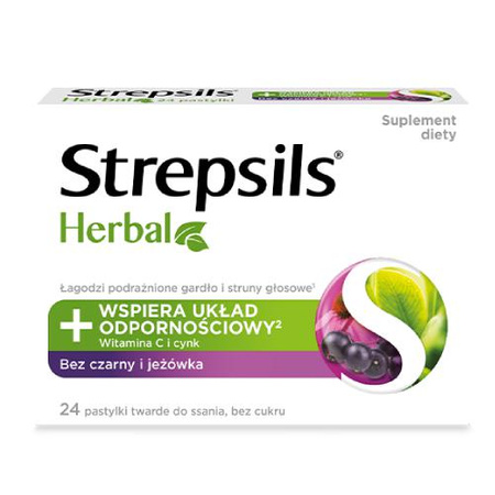 STREPSILS HERBAL czarny bez, jeżówka x 24 pastylek