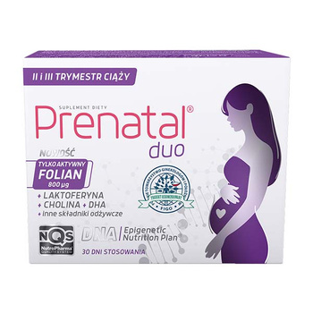 Prenatal DUO – witaminy dla kobiet w ciąży (od 13. tygodnia) i karmiących piersią, 60 + 30 kapsułek (DHA, laktoferyna, cholina)