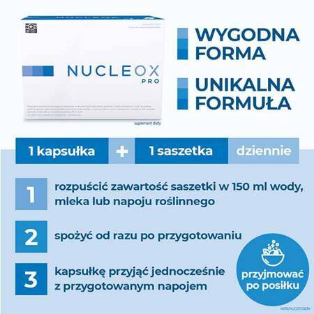 NUCLEOX PRO – wspiera płodność, suplement diety dla mężczyzn dla utrzymania prawidłowej jakości nasienia, 30 saszetek + 30 kapsułek