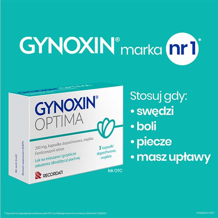 Gynoxin Optima 200 mg x 3 kapsułki dopochwowe