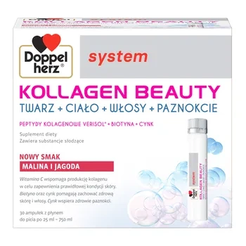 Doppelherz System Kollagen Beauty smak malina i jagoda  30 ampułek z płynem