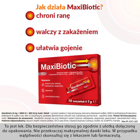 Maxibiotic maść 10 saszetek x  1g DATA WAŻNOŚCI 31.03.2025