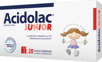 Acidolac Junior 20 misio - tabletek o smaku truskawkowym  DATA WAŻNOŚCI 31.12.2025