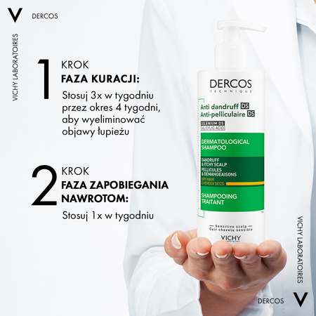 VICHY DERCOS Szampon przeciwłupieżowy do włosów suchych 390 ml