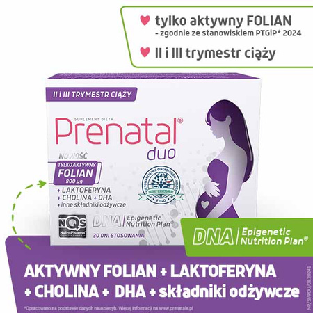 Prenatal DUO – witaminy dla kobiet w ciąży (od 13. tygodnia) i karmiących piersią, 60 + 30 kapsułek (DHA, laktoferyna, cholina)