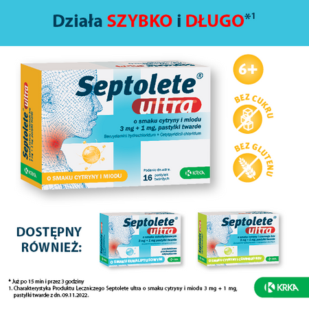 SEPTOLETE ULTRA miód i cytryna x 16 pastylek