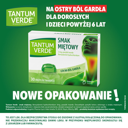 TANTUM VERDE smak miętowy 3 mg x 30 pastylek twardych
