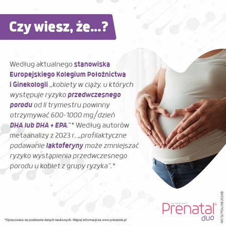 Prenatal DUO – witaminy dla kobiet w ciąży (od 13. tygodnia) i karmiących piersią, 60 + 30 kapsułek (DHA, laktoferyna, cholina)