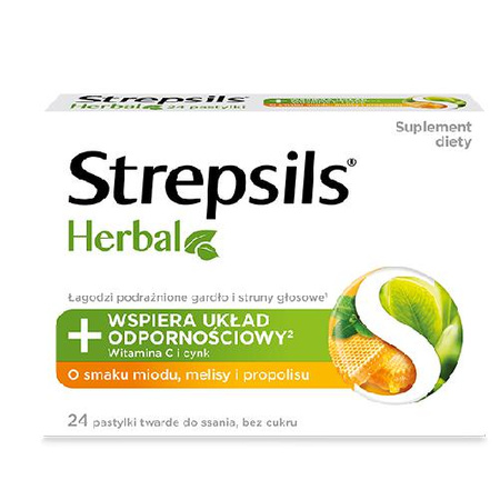 STREPSILS HERBAL miód, melisa i propolis x 24 pastylek