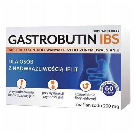 Gastrobutin IBS Kwas Masłowy wspomaga florę jelitową 60 tabletek