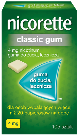 Nicorette Classic guma do żucia 4mg x 105 sztuk DATA WAŻNOŚCI 30.11.2024