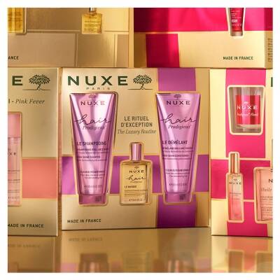 Nuxe Hair Prodigieux szampon nabłyszczający, 200 ml + maska odżywiająca do stosowania przed szamponem, 30 ml + odżywka nabłyszczająca, 200 ml