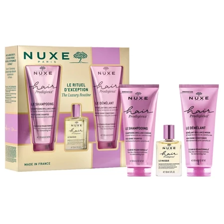 Nuxe Hair Prodigieux szampon nabłyszczający, 200 ml + maska odżywiająca do stosowania przed szamponem, 30 ml + odżywka nabłyszczająca, 200 ml