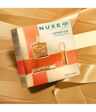 Nuxe L'Infiniment Glow .Huile Prodigieuse Or 50ml + Huile Prodigieuse Or Format Roll-On 8ml + Reve de miel Miodwy Olejek do ust, 10ml