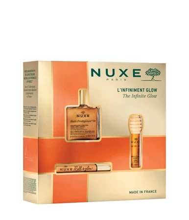 Nuxe L'Infiniment Glow .Huile Prodigieuse Or 50ml + Huile Prodigieuse Or Format Roll-On 8ml + Reve de miel Miodwy Olejek do ust, 10ml