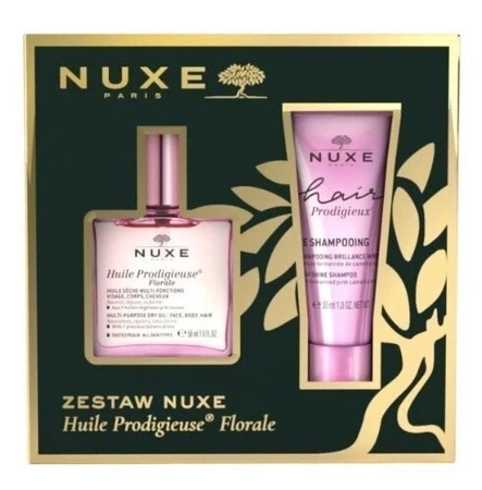 Nuxe Zestaw Huile Prodigieuse Florale Suchy olejek 50 ml + Hair Prodigieux Szampon wygładzający 30 ml