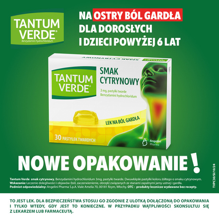 Tantum Verde smak cytrynowy 3 mg, 30 pastylek