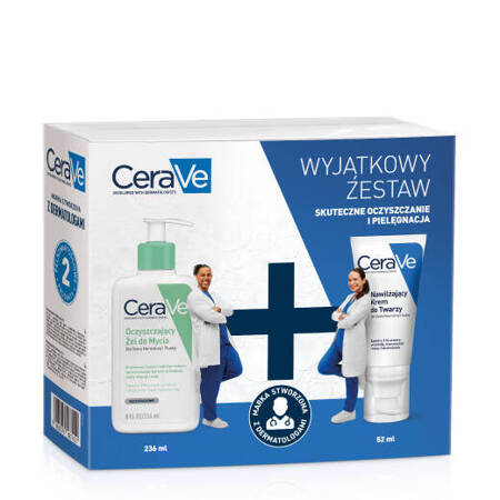 Zestaw CeraVe, Xmass 2024, zestaw kosmetyków, oczyszczający żel do mycia, 236 ml + nawilżający krem do twarzy, 52 ml